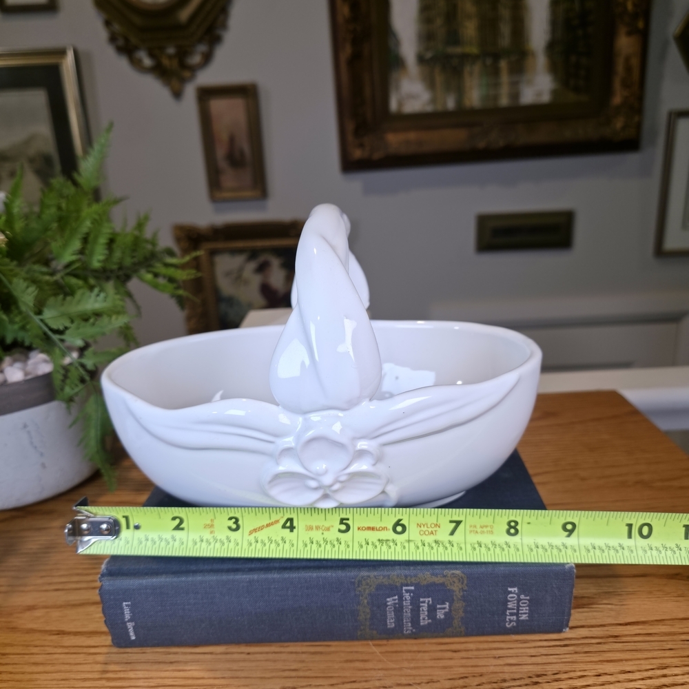 Vintage Amram’s White Ceramic Basket Twisted Handle Made in Italy Floral 9x6x6" - Picture 10 of 12